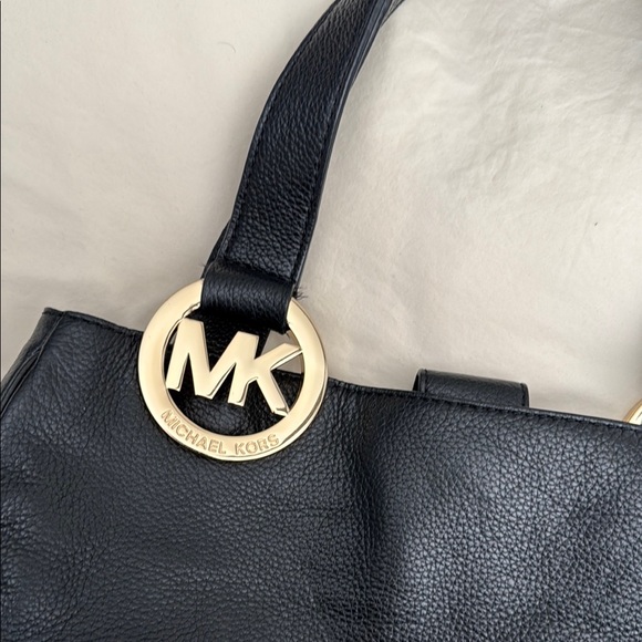 Michael Kors Black Pebbled Leather Tote with Gold Accents - Picture 4 of 10